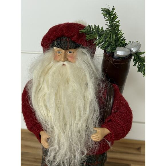 Santa Golfer Figurine with Golf Bag, Dressed In Plaid. 11 Inches Tall. - Picture 2 of 8